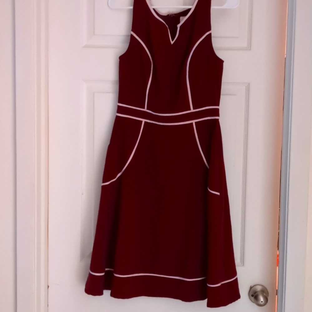 ModCloth A Lot to Author Burgundy Dress with Piping
